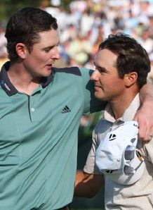Justin Rose hugs Trevor Immelman at SunCirty