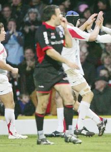 Newcastle celebrate v Saracens Newcastle celebrate v Saracens