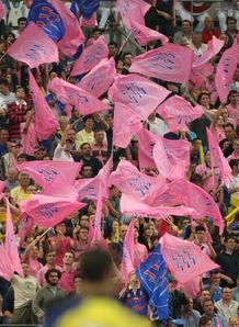 Stade Francais fans in Paris and pink Stade Francais fans in Paris and pink
