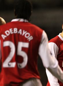 Howard Webb Nicklas Bendtner Emmanuel Adebayor Spurs v Arsenal Carling Cup semi final
