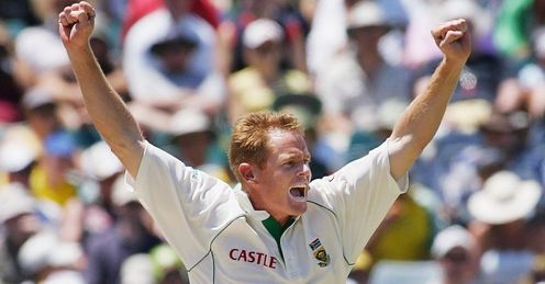 Pollock celebrates one of 421 Test wickets