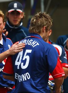 Paul Collingwood congratulates Luke Wright Canterbury v England