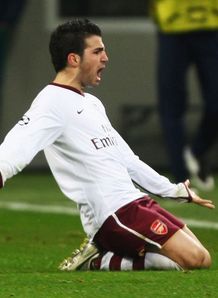 Cesc Fabregas Arsenal Milan Champions League celebration slide knees