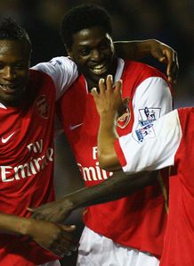Emmanuel Adebayor William Gallas Theo Walcott celeb Derby v Arsenal