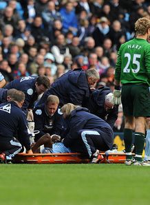 Nedum Onuoha stretcher Manchester City v Chelsea