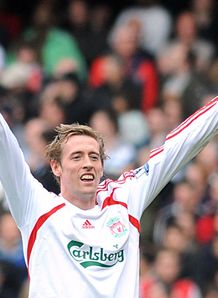 Peter Crouch arms wide celebration for Liverpool