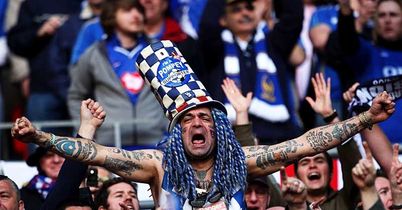 Mr. Portsmouth celebrates in the semi-final at Wembley