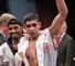 Happier times: Harrison with Khan