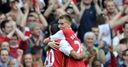 Nicklas Bendtner celebrates giving Arsenal a 1-0 win over Everton.