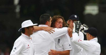 Ryan Sidebottom England celebrating a wicket at Lords