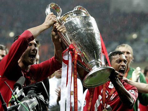 Portuguese duo Ronaldo and Nani lift the famous cup