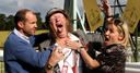 Johnny Vaughan and Denise van Outen get to grips with McCririck.