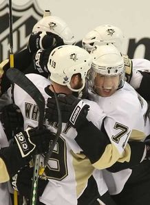 Pittsburgh Penguins celebrating winning game five