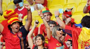 The first brush stroke of the unmistakable red and yellow of Spain steadily coats the Ernst Happel stadium prior to kick-off