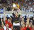 Iker Casillas lifts the trophy - and Spain are kings of Europe.