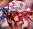 A Croatian supporter ensures that he has the best possible view of the action.