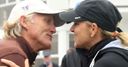 Greg Norman gets a kiss from wife Chris Evert.