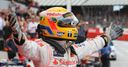 Lewis Hamilton celebrates winning the British Grand Prix at Silverstone