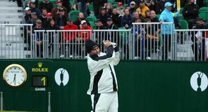 Craig Parry tees off in the opening three-ball