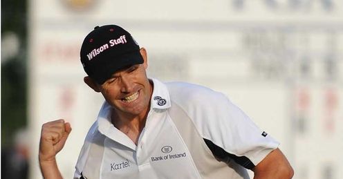 Harrington shows his delight on his way to victory at the USPGA Harrington shows his delight on his way to victory at the USPGA