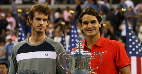 Andy Murray Roger Federer US Open trophy
