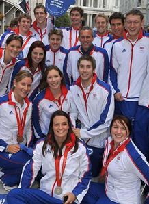 Britain's swimmers enjoy the London parade Britain's swimmers enjoy the London parade