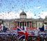 Ticker Tape welcome for Team GB at Trafalgar Square at the end of their parade route.