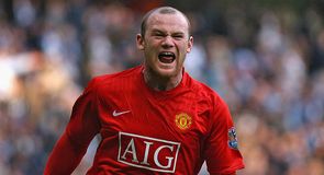 Rooney celebrates his goal at Eastlands