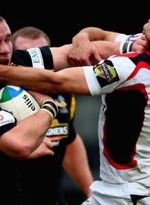 Phil Vickery hands Mike Blair off in the HEC Phil Vickery hands Mike Blair off in the HEC