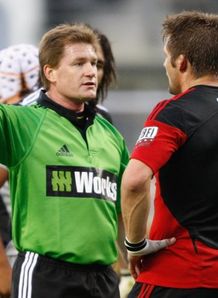 Stuart Dickinson gives McCaw a yellow card Stuart Dickinson gives McCaw a yellow card