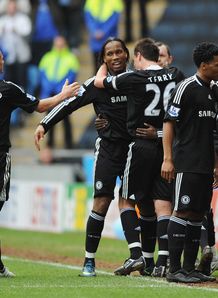 Didier Drogba mobbed Coventy v Chelsea
