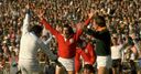 Bok-beaters: Gareth Edwards celebrates a Lions try