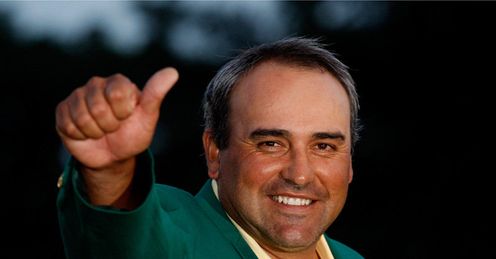 Cabrera celebrates his win at teh Masters earlier this year