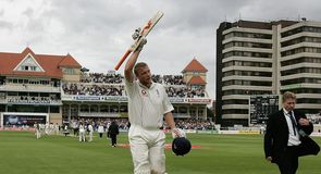 Ton up: Flintoff after his 2005 Trent Bridge century