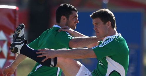 Best foot forward: Rob Kearney and Brian O'Driscoll in training