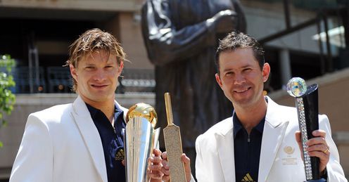 Jacket required: Watson and Ponting show off their winnings