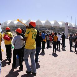 Fans gather outside the Nelson Mandela Bay Stadium