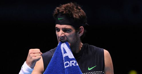 Tooth will out: Del Potro celebrates after his semi-final spot is confirmed