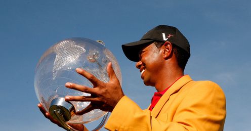 Tiger with his latest trophy earned at the Australian Masters.