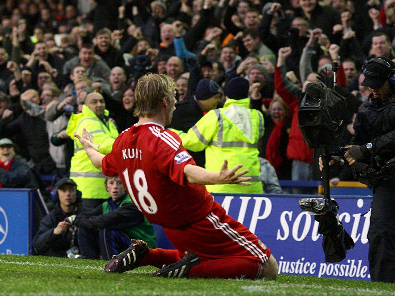 Dirk Kuyt celebrating one of his five goals against the Blue Noses