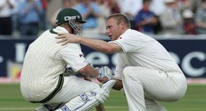 Andrew Flintoff and Brett Lee share one of the best Ashes moments
