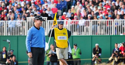A resigned smile from Watson as his putt to win at Turnberry last year slides past