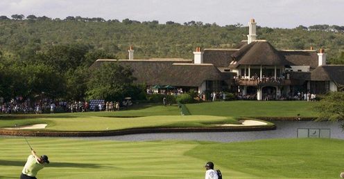 The charming Leopard Creek clubhouse fronted by the 18th green
