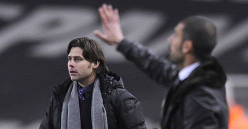 Hurdle: Pochettino must get past Pep Guardiola (right) before recovery begins