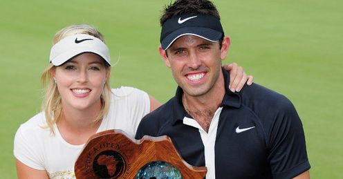 Schwartzel with girlfriend Rosalind Jacobs and the Africa Open Trophy Sunday