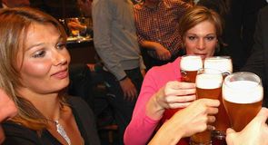 Maria Riesch celebrated her gold with a good old German ale, alongside German Olympic swimming champion Franziska van Almsick.