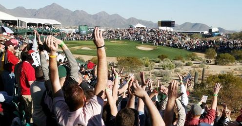 This picture taken at the FBR Open in 2008 gives you a good idea of the crowds that annually pack around the 16h hole at the Stadium Course