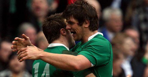 Tommy Bowe celebrates for Ireland