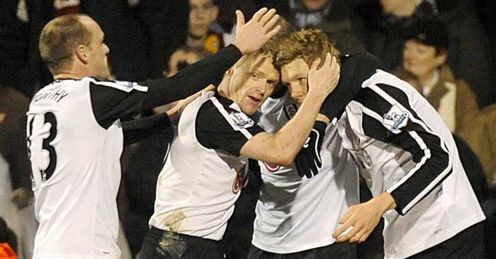 David Elm Fulham congratulated on scoring against Burnley