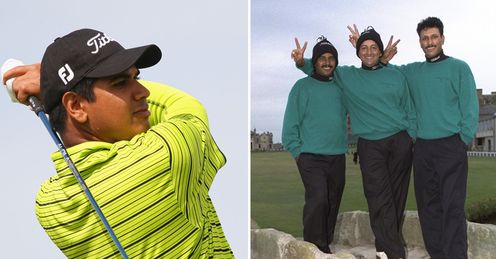 (L) Rising star Gaganjeet Bhullar and (R) India's 1996 Dunhill Cup heroes.